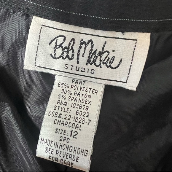 Vintage Womens Grey Pinstripe Suit Jacket Wide Leg Pants 12 Office Career Formal - Picture 14 of 16